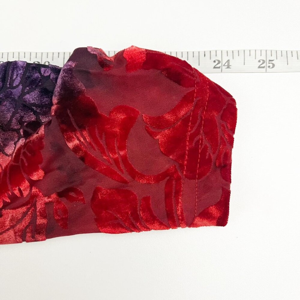 Snoskins Blouse Womens Large Black Red Purple Sheer Velvet Burnout Floral Ruffle - Picture 10 of 11